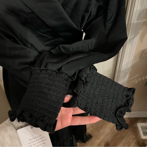 NWT Rachel Parcell Black Satin Wrap Ruffle Dress - Picture 11 of 13